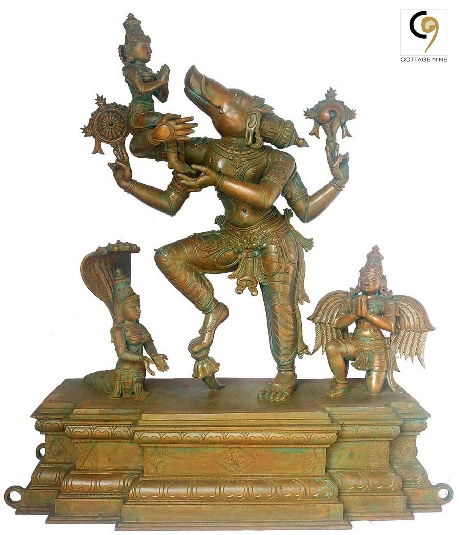 Bhumi-Varaha-Bronze-Sculpture-with-Shesha-and-Garuda-1