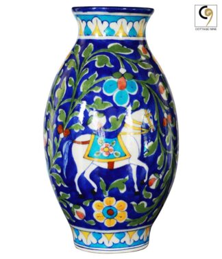 Blue-Pottery-Pitcher-Floral-and-Horse