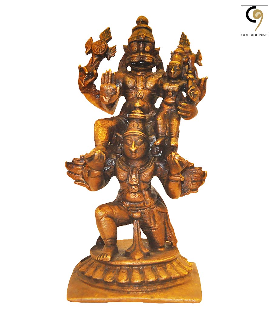 Copper-Figurine-Of-Lakshmi-Narasimha-Seated-On-Garuda
