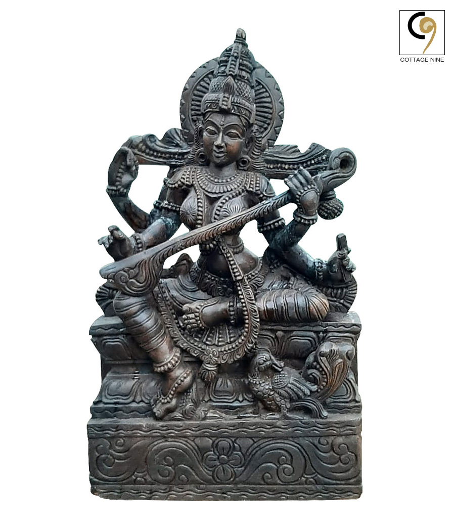 Goddess-Saraswati-Wood-Carving