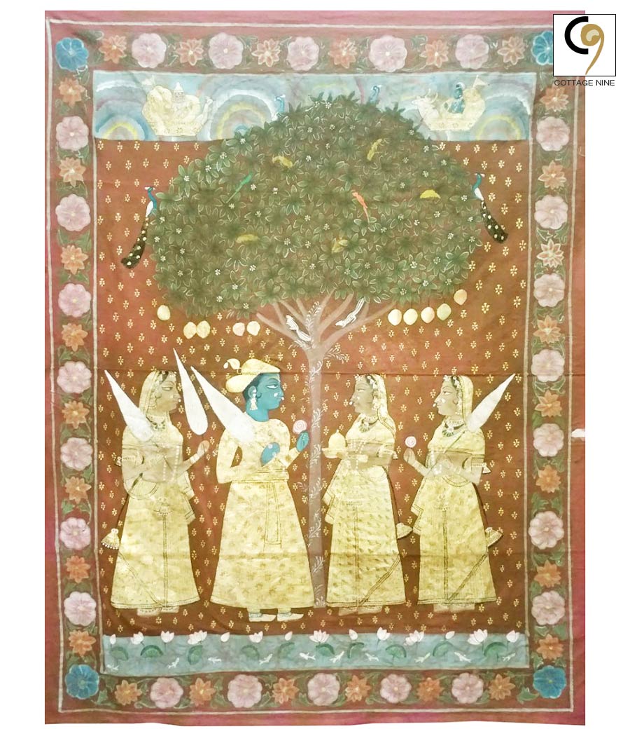 Shrinathji-Pichwai-Painting-Srinathji-(Krishna)-With-Gopi’s-Under-Mango-Tree