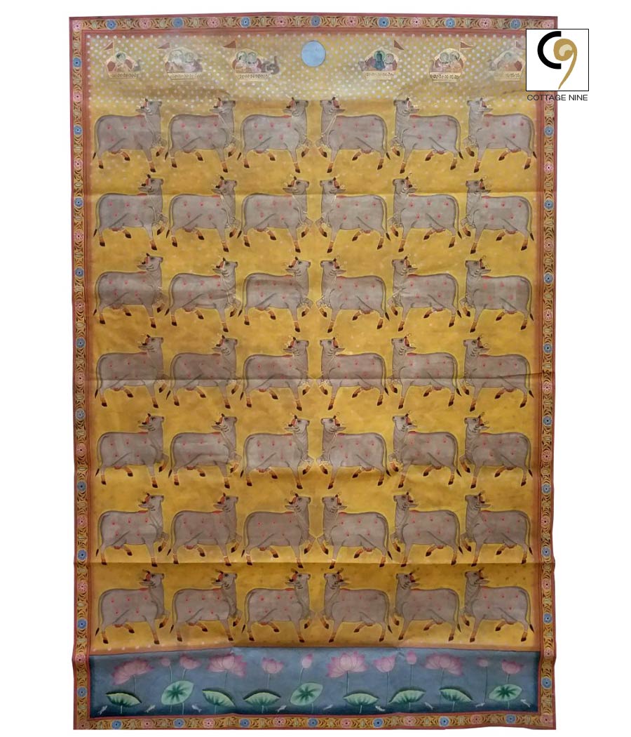 Shrinathji-Pichwai-Painting-Srinathji’s-(Krishna)-Cows-Yellow-Theme