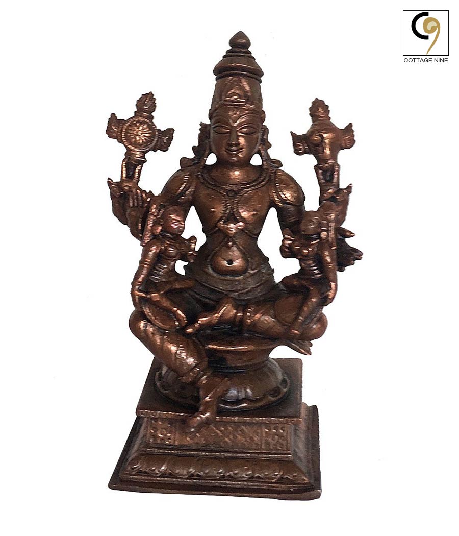 Sitting-Vishnu-with-Sridevi-and-Bhudevi-Copper-Idol-Set-1
