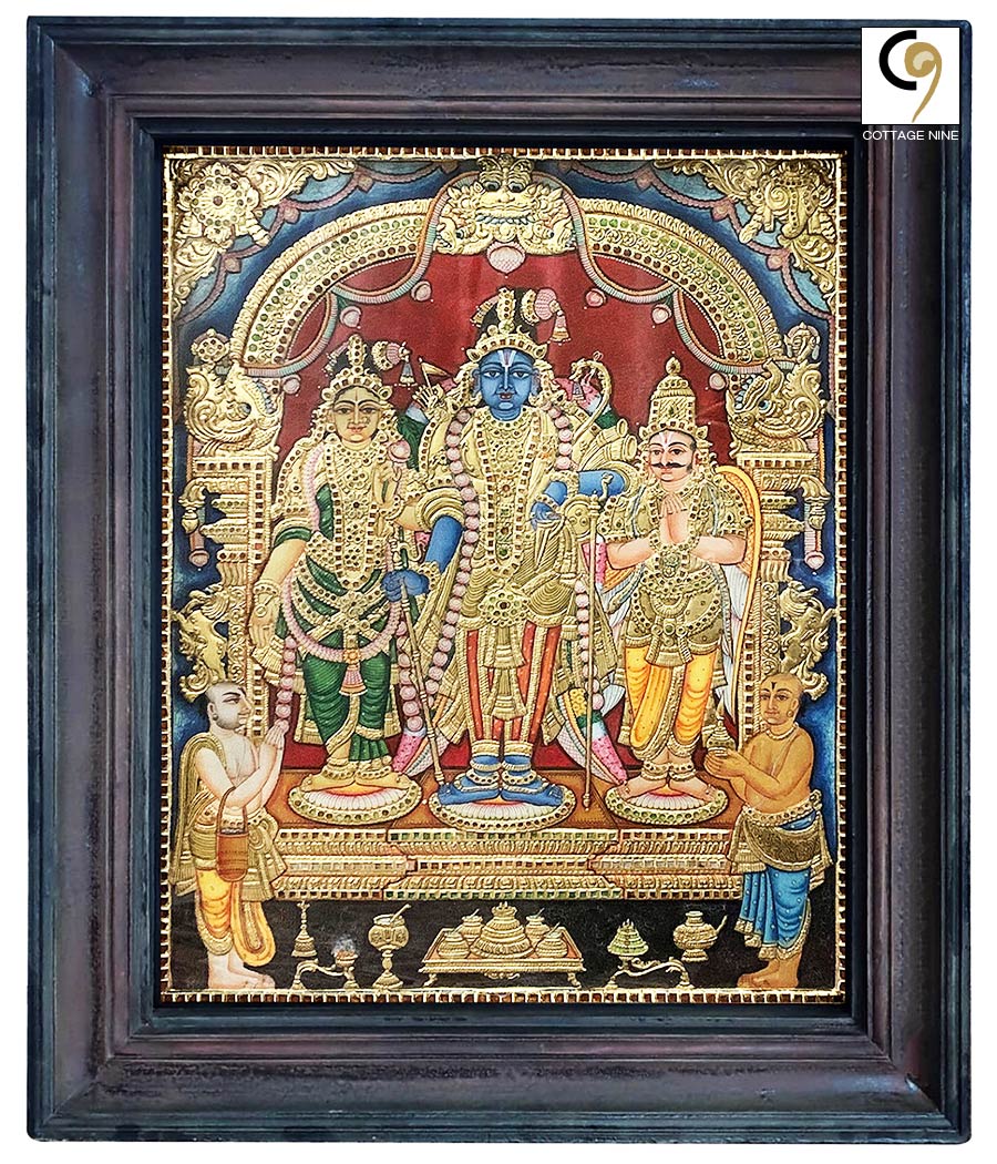 South-Indian-Tanjore-Painting-of-Andal-with-Rangamannar-Swami-(Sri-Ranganatha)