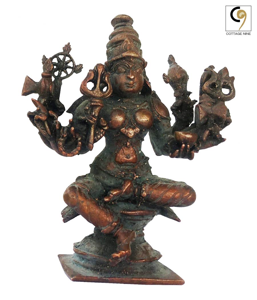 Ten-Armed-Seated-Devi-Copper-Statue-1