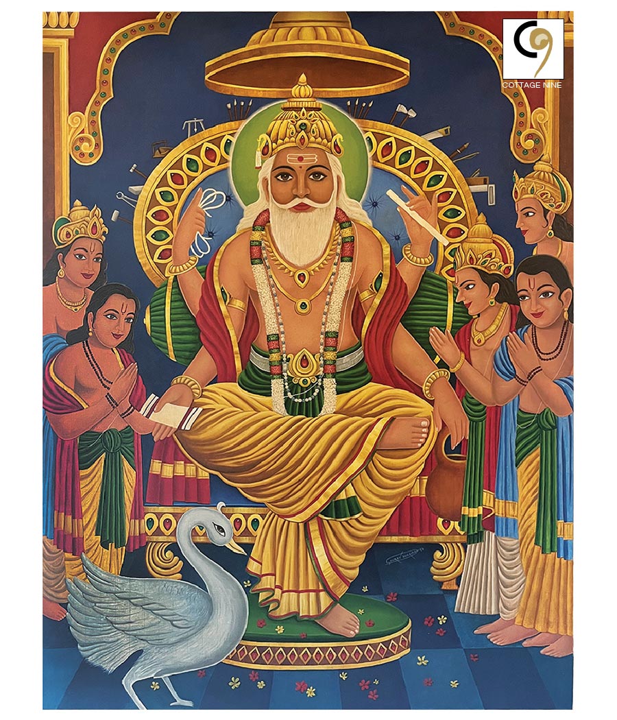 Print-of-Vintage-Lithograph-of-Bhagwan-Vishwakarma