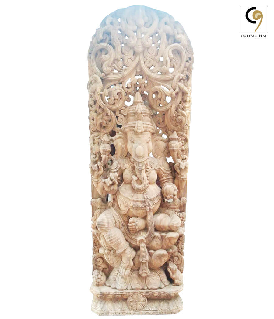 Large-Wood-Carving-of-Four-armed-Ganesha-in-Mysore-Style