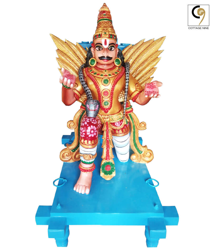 South-Indian-Wood-Carving-of-Garuda-Vahana-in-Traditional-Colors