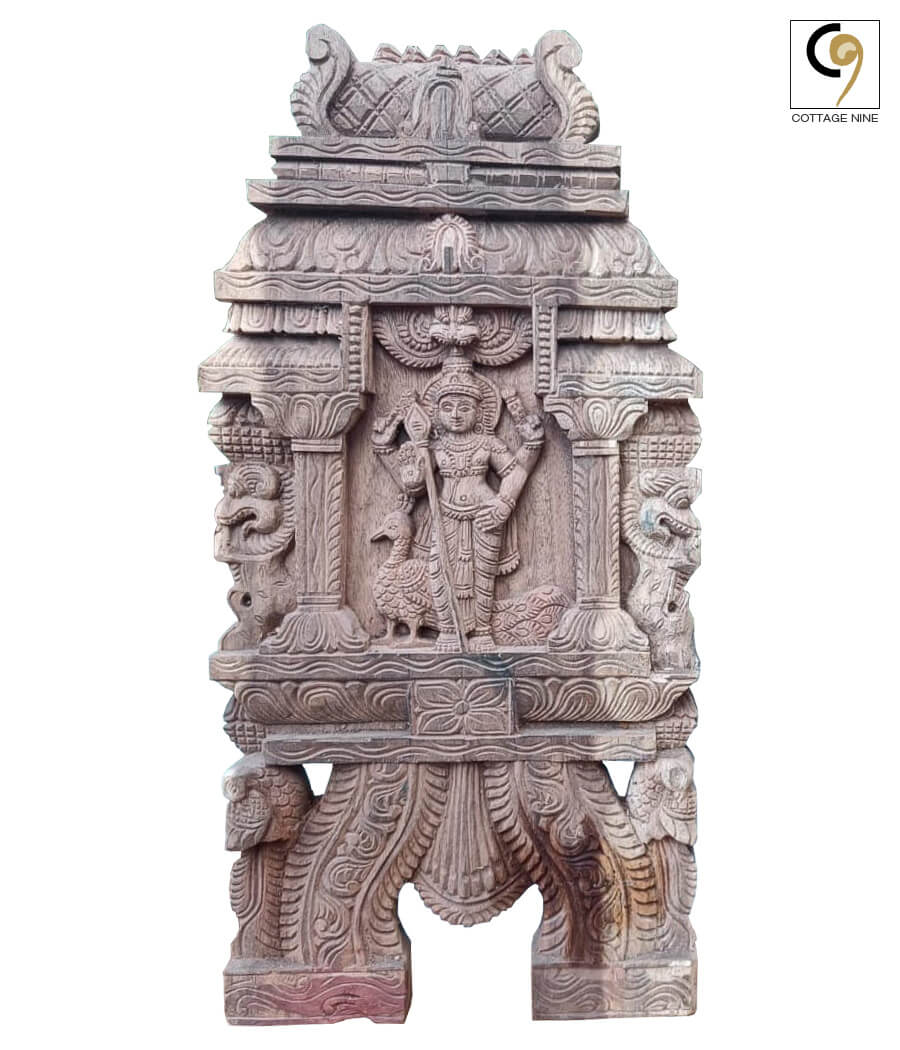 Wood-Carving-of-South-indian-Temple-Gopuram-with-Kartikeya-(Murugan)-Within