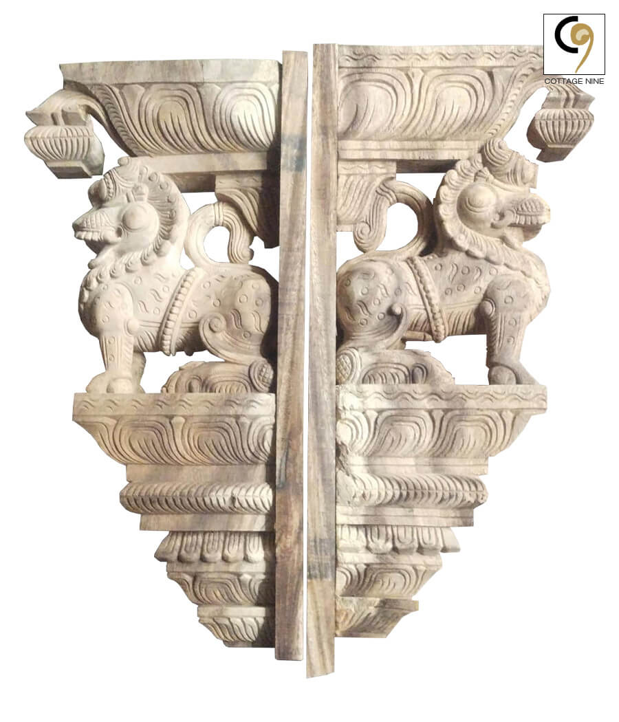 Wood-Carvings-of-a-Pair-of-Sitting-Yazhi-(Yali)